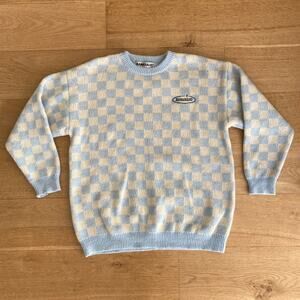 Bangouluo - Checkered Knit Sweater in Blue and White
